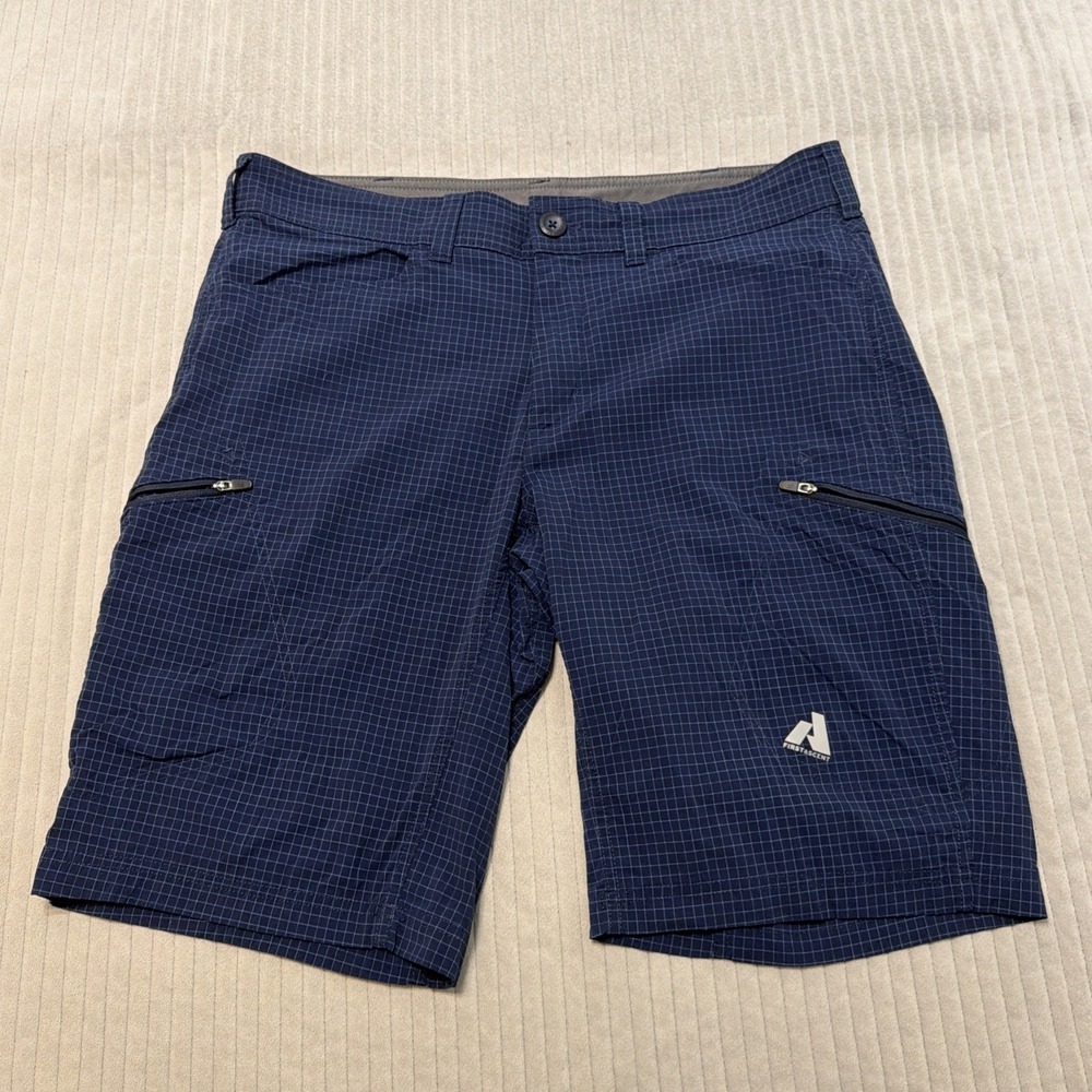 Eddie Bauer Shorts Mens 36 First Ascent Cargo Blue plaid 11 Inch Inseam